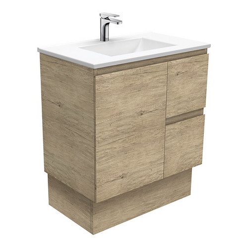 Vanessa 750 Poly-Marble Moulded Basin-Top Single Bowl + Edge Scandi Oak Cabinet On Kick Board 1 Door 2 Drawer LH 1 Tap Hole [197909]