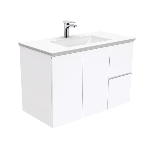 Vanessa 900mm Poly-Marble Moulded Basin-Top Single Bowl + Fingerpull Gloss White Cabinet Wall-Hung 2 Door 2 Drawer Right Hand 1 Tap Hole [197955]