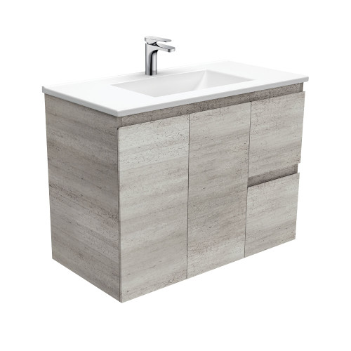 Vanessa 900mm Poly-Marble Moulded Basin-Top Single Bowl + Edge Industrial Cabinet Wall-Hung 2 Door 2 Drawer Right Hand 1 Tap Hole [197989]