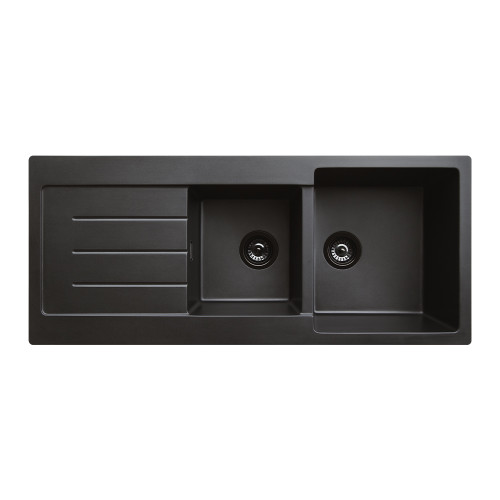 Kuro Granite 42L/22L Double Kitchen Sink with Drainer Matte Black [332025]