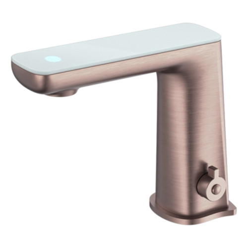 Claudia Sensor Basin Mixer with Opaque White Glass Top 6Star Brushed Bronze Lead Free [332426]