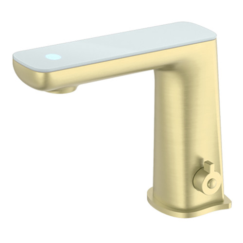 Claudia Sensor Basin Mixer with Opaque White Glass Top 6Star Brushed Gold Lead Free [332425]