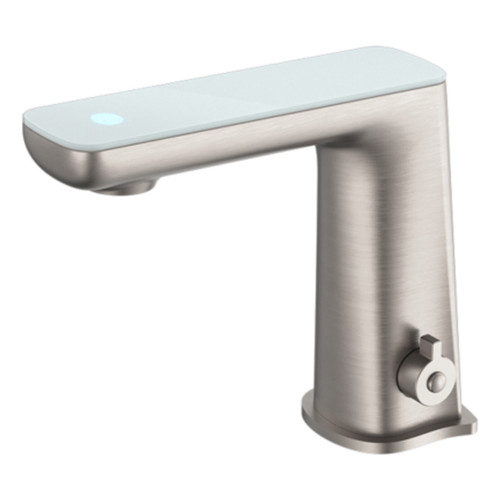 Claudia Sensor Basin Mixer with Opaque White Glass Top 6Star Brushed Nickel Lead Free [332423]