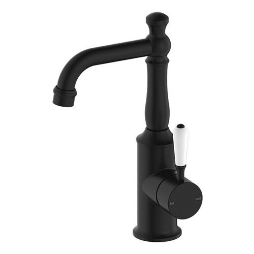 York Basin Mixer with White Porcelain Lever 5Star Matte Black Lead Free [332431]