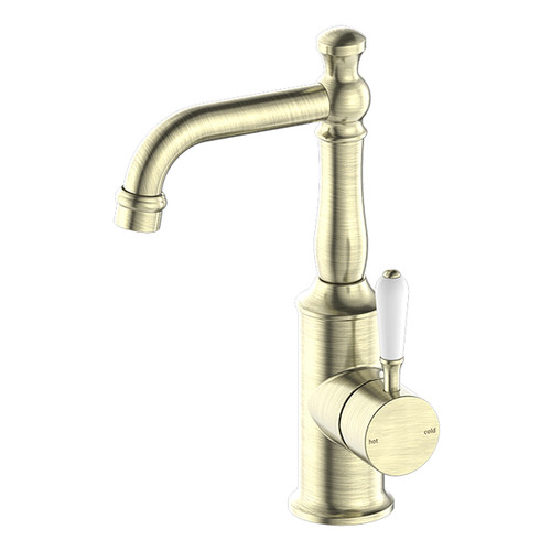 York Basin Mixer with White Porcelain Lever 5Star Aged Brass Lead Free [332433]