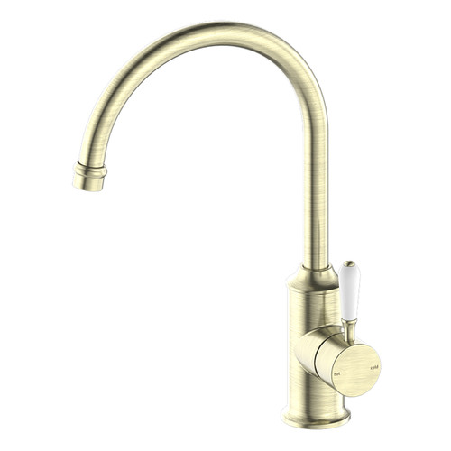 York Sink Mixer Gooseneck Spout with White Porcelain Lever 5Star Aged Brass Lead Free [332441]