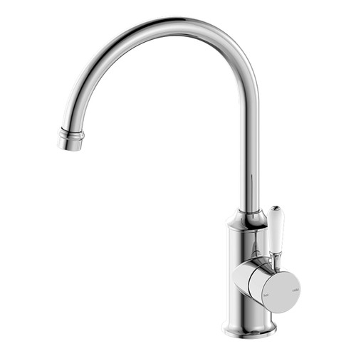 York Sink Mixer Gooseneck Spout with White Porcelain Lever 5Star Chrome Lead Free [332438]