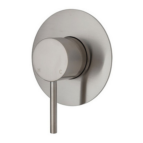 Kaya Wall Bath or Shower Mixer Large Round Plate Brushed Nickel Lead Free [314651]