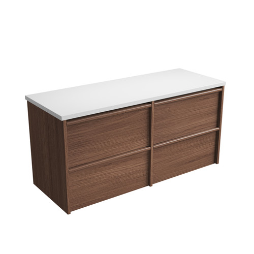 Venetta Framed Wall-Hung 1200mm Walnut Cabinet with Pure Flat Stone Top [332160]