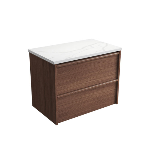Venetta Framed Wall-Hung 750mm Walnut Cabinet with Palis White Flat Stone Top [332150]