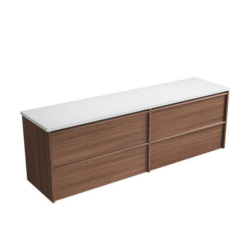 Venetta Framed Wall-Hung 1800mm Double Walnut Cabinet with Pure Flat Stone Top [332143]