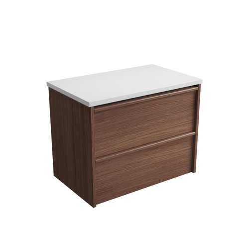 Venetta Framed Wall-Hung 750mm Walnut Cabinet with Pure Flat Stone Top [332165]