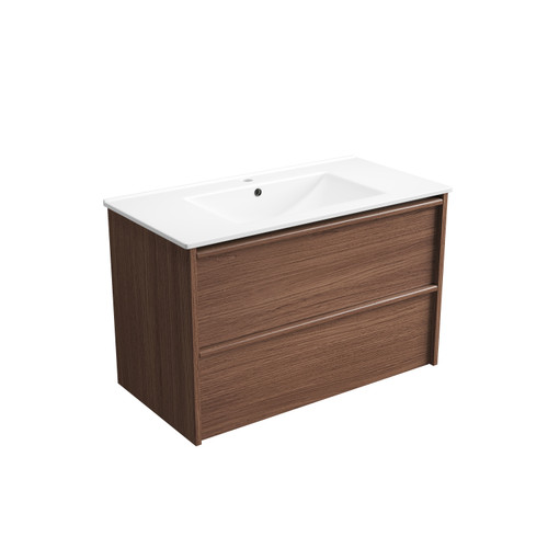 Venetta Framed Wall-Hung 900mm Walnut Cabinet with Crystal Ceramic Top [332161]