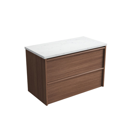 Venetta Framed Wall-Hung 900mm Walnut Cabinet with Cato Flat Stone Top [332149]