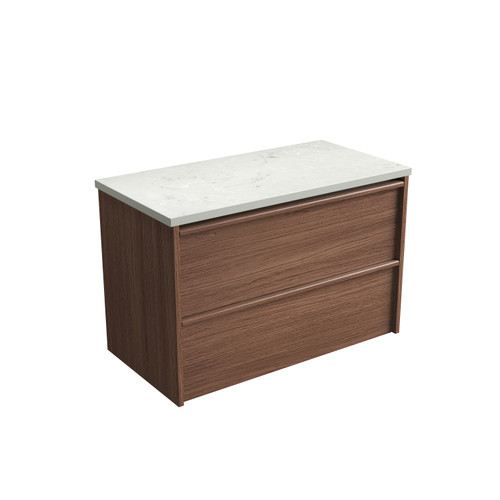 Venetta Framed Wall-Hung 900mm Walnut Cabinet with Alpine Flat Stone Top [332138]