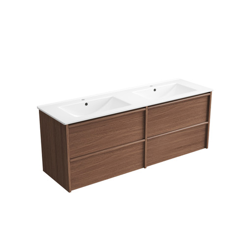 Venetta Framed Wall-Hung 1500mm Double Walnut Cabinet with Crystal Ceramic Top [332136]