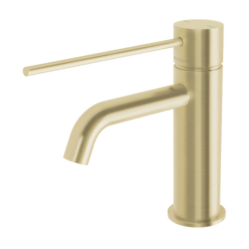Vivid Slimline Basin Mixer Curved Outlet with Extended Lever  Brushed Gold [278860]