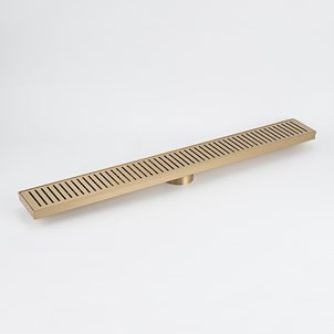 Slotted Linear Shower Grate 900mm Length + 74mm Outlet Warm Brushed Nickel [328519]