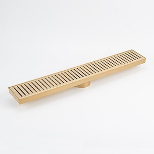 Slotted Linear Shower Grate 800mm Length + 74mm Outlet Brushed Gold [328490]