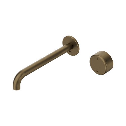 Serenity Progressive Wall Basin Mixer 220mm Spout with Metal Handle Tumbled Antique Brass [338532]
