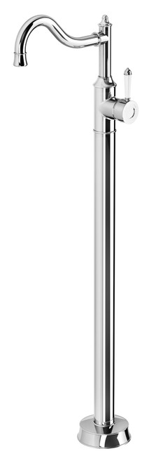 Nostalgia Floor Mounted Bath Mixer Shepherds Crook (White Handle) Chrome [166175]