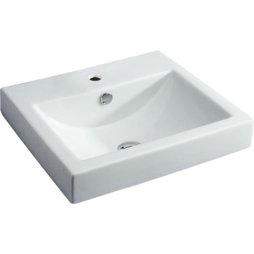 Low Profile Semi Inset Basin 500mm x 445mm x 85mm with Pop-Up Plug & Waste 1 Tap Hole [190222]