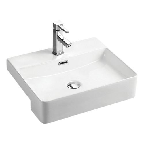 Petra Semi Recessed Basin  500mm x 420mm x 120mm White 1 Tap Hole with overflow [180754]