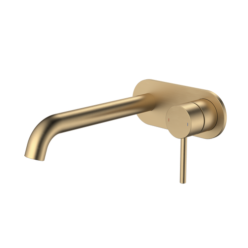 Liano II 210mm Wall Basin/Bath Mixer - Rounded Cover Plate - Brushed Brass - Sales Kit 6Star [196033]