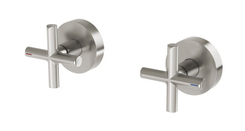 Vivid Slimline Plus Wall Taps (Top Assemblies) Ceramic Disc 3/4 Turn (15mm Extended Spindles) Brushed Nickel (Pair) [199244]