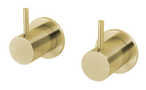 Vivid Slimline Wall Taps (Top Assemblies) 15mm Extended Spindles Brushed Gold (Pair) [199263]