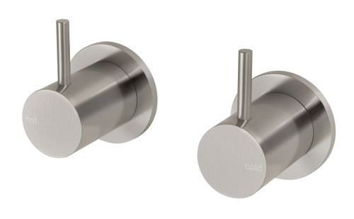 Vivid Slimline Wall Taps (Top Assemblies) 15mm Extended Spindles Brushed Nickel (Pair) [199264]