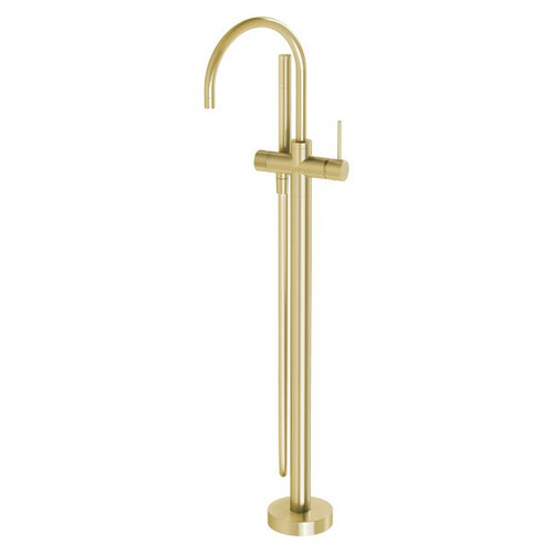 Vivid Slimline Floor Mounted Bath Mixer with Hand Shower 3Star Brushed Gold [199009]