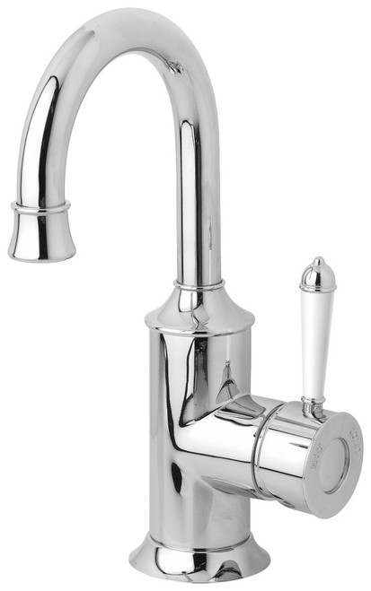 Nostalgia Hob Basin Mixer Gooseneck Spout (White Handle) 4Star Chrome [199029]