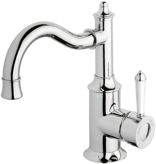 Nostalgia Hob Basin Mixer 160mm Shepherds Crook (White Handle) 4Star Chrome [199031]