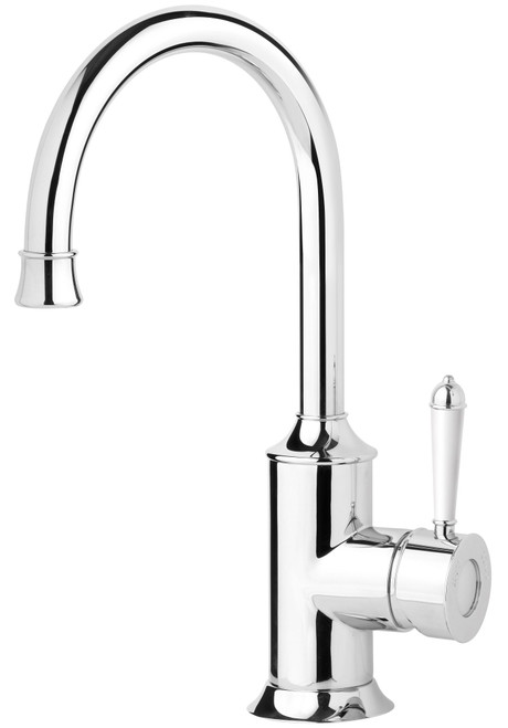 Nostalgia Sink Mixer 160mm Gooseneck (White Handle) 4Star Chrome [199035]