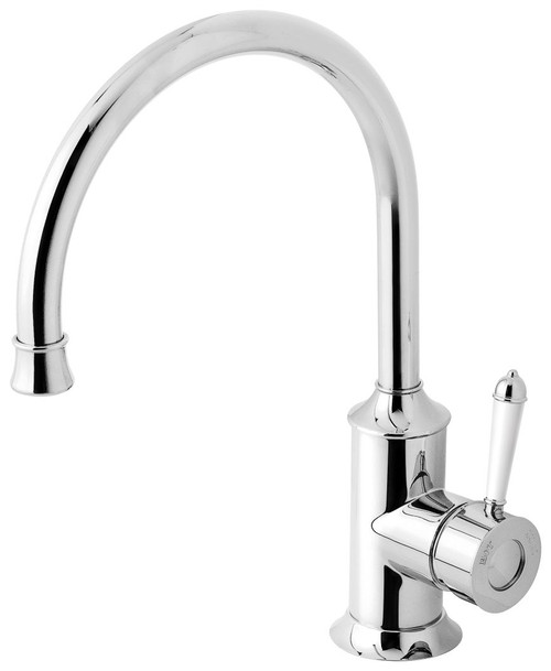 Nostalgia Sink Mixer 220mm Gooseneck (White Handle) 4Star Chrome [199036]