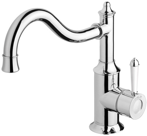 Nostalgia Sink Mixer 220mm Shepherds Crook (White Handle) 4Star Chrome [199038]