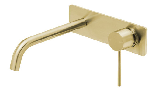 Vivid Slimline Wall Basin Mixer Set with 230mm Curved Spout 5Star Brushed Gold [199106]