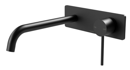 Vivid Slimline Wall Basin Mixer Set with 230mm Curved Spout 5Star Matte Black [199110]