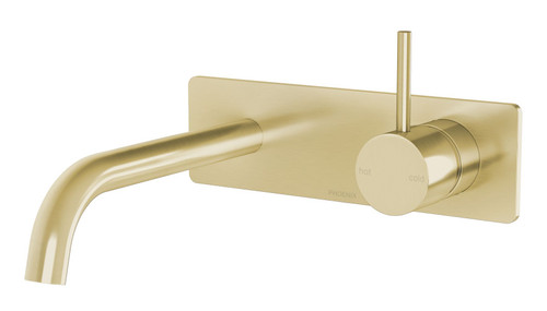 Vivid Slimline Wall Bath or Basin Mixer Set (Handle Up) 175mm Spout 6Star Brushed Gold [199130]