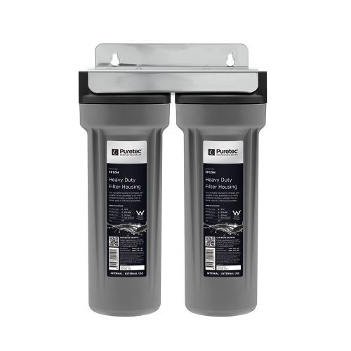 Twin Water Filter Housing Assembly Undersink 10in 3/4in Connector Grey (Kit & Cartridges Not Included) [143661]