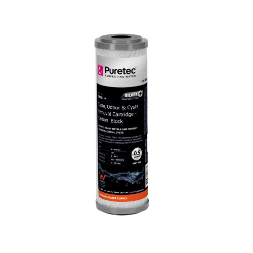 Puretec Carbon Block Water Filter Cartridge 10in 0.5 Micron Cyst Heavy Metal Removal [190370]