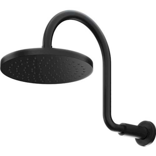 Krome Overhead Shower 200mm Round on a Swan Arm 3Star Matte Black [169924]