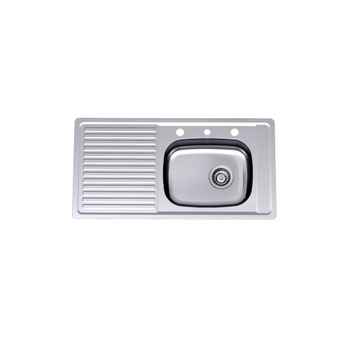 Single Right Bowl Sink 3 Tap Holes Stainless Steel 930mm [066650]