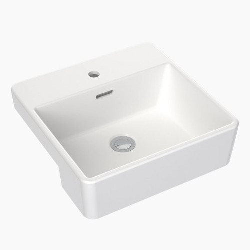 Square Semi Recessed Basin with Overflow 400mm White 1 Tap Hole [156797]
