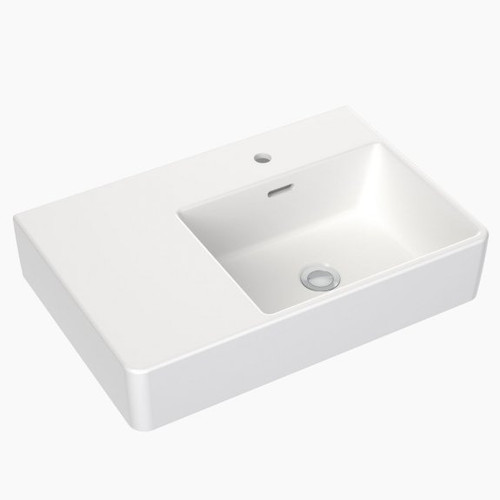 Square Wall Basin Left Hand Shelf 600mm with Overflow White 1 Tap Hole [157689]