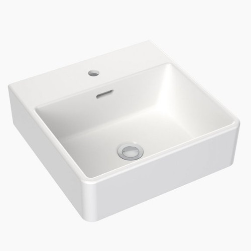 Square Wall Basin 400mm with Overflow and Chrome Plug and Waste White 1 Tap Hole [165336]