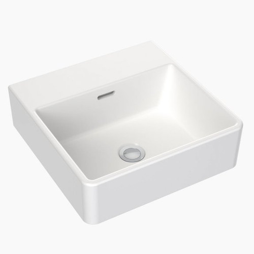 Square Wall Basin 400mm with Overflow and Chrome Plug and Waste White 0 Tap Holes [165342]
