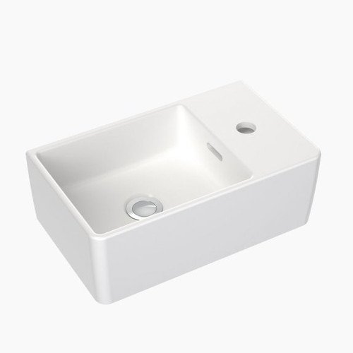 Square Wall Hand Basin with Overflow and Chrome Plug and Waste White 1 Tap Hole [165345]