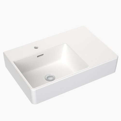 Square Wall Basin Right Hand Shelf 600mm with Overflow White 1 Tap Hole [165349]